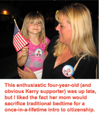 Four-year-old waves a mean campaign flag